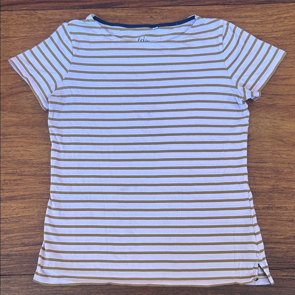 Boden women’s Short Sleeve Top, size 8, pink with brown stripes